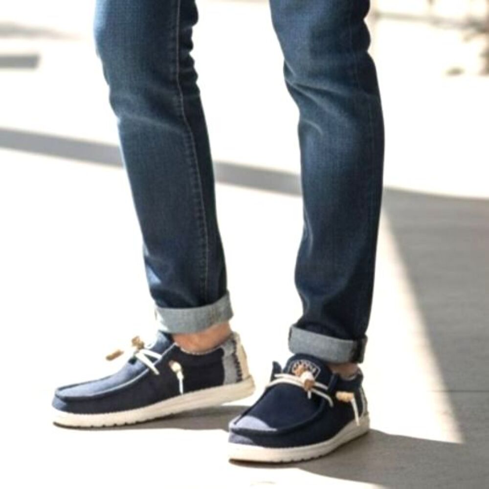 Hey Dude Wally Men's Size 8 Navy Blue Patchwork Slip On Beach Boat Casual Shoes